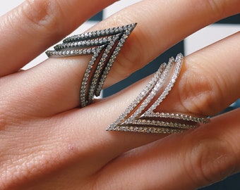 V Pave Ring Etsy
