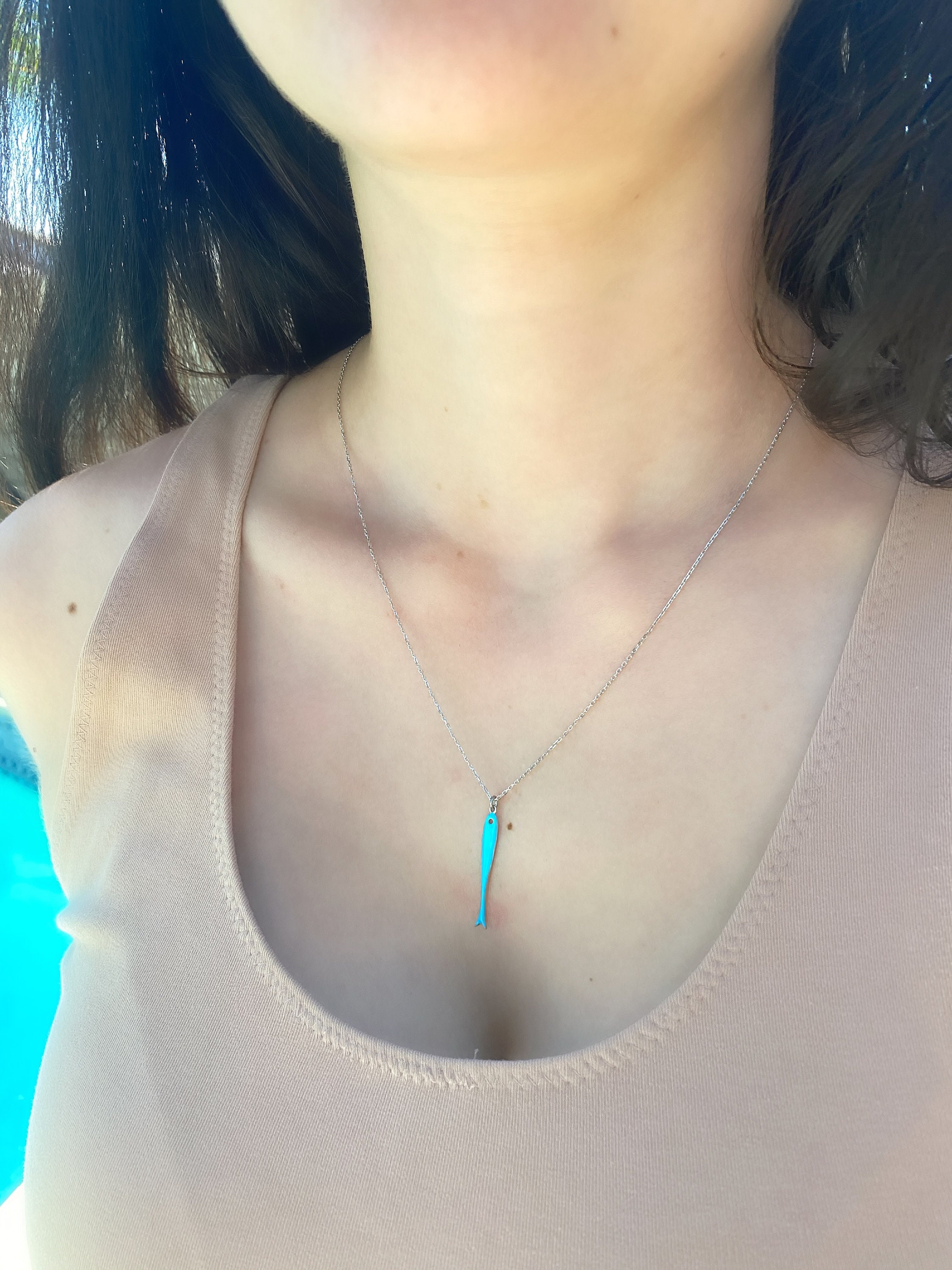Sterling Silver Fish Necklace Pendant 