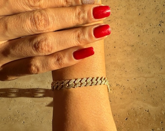 14K Solid Gold Diamond Miami Cuban Bracelet, 7mm