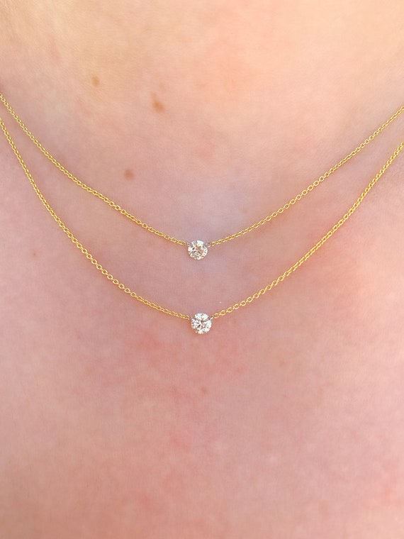 Diamond Bezel Necklace / 14k Gold Diamond Necklace 0.24cts / Bridal Diamond  Necklace / Floating Diamond / Dainty Diamond Necklace / Bridal - Etsy