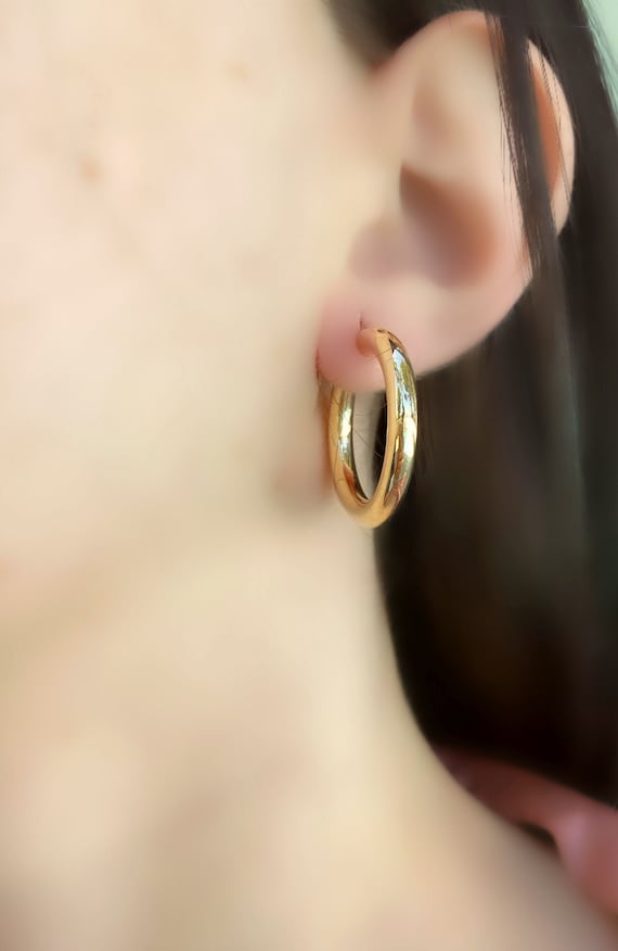 Simple Medium Thick 14K Gold Hoops, Thick 14K Gold Hoops