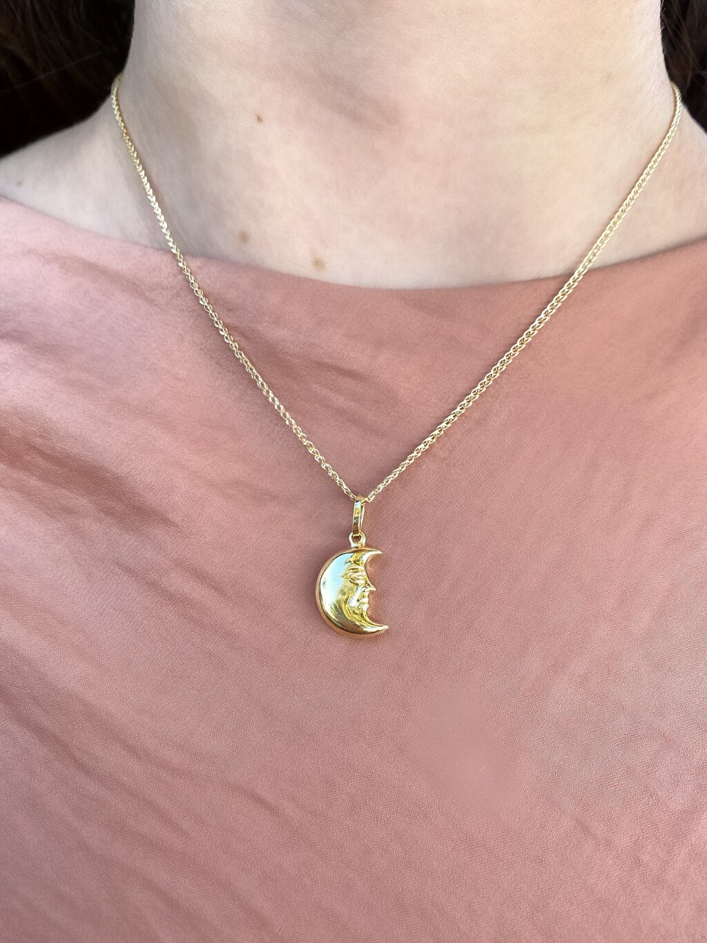 Collana Luna Donna In Oro 14k Placcato Su Acciaio Inox – Ciondolo Mezzaluna Minimalista Con Catena 40+5 Cm, Regalo Con Confezione