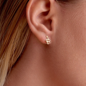 14K Solid Gold Snake Piercing, Tiny Gold Snake Earrings, Helix Piercings, Conch, Tragus, Stud Earrings, Gold Snake Studs, Minimalist