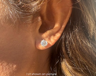 2 Ct Round Lab Diamond Stud Earrings, 14K Gold Bezel Setting