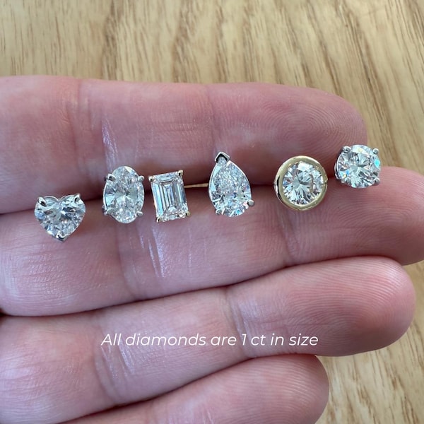 14K Gold 2 Ct Heart Lab Diamond Studs