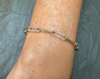 14K Gold Diamond Paperclip Bracelet, Delicate Chain Bracelet
