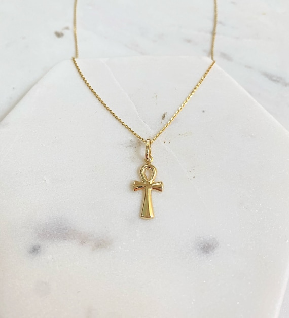 Ankh Necklace 14K Gold Ankh Cross 