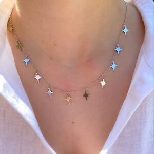 Silver Star Charm Necklace, Multiple Star Necklace, Star Choker, Gold Starburst Necklace, Dainty Star Choker, Gift for Daughter,BirthdayGift image 2