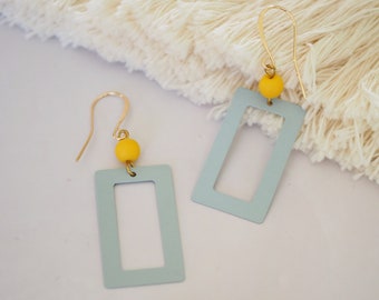 Gold earrings with clay rectangle | Dangle rectangle earrings | Cute light weight earrings | Dainty earrings