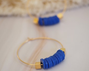 Gold hoop earrings | Blue gold hoop earrings | Big Wire Earrings | Simple hoop earrings | Large hoop earrings | Thin gold hoops