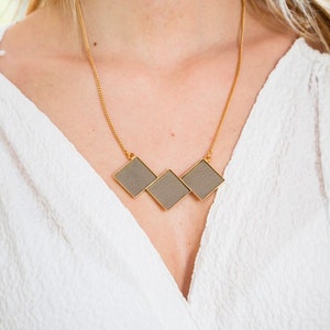 Geometric gold necklace Short statement necklace Gold square necklace Squares necklace Leather jewelry Geometric unique necklace image 1