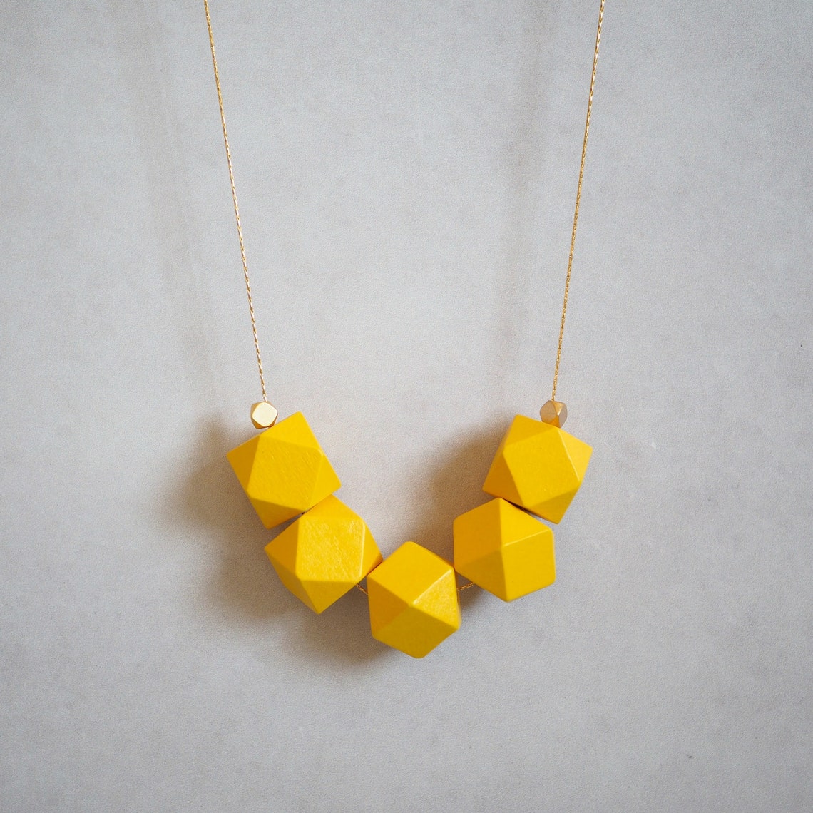 Long Yellow Necklace Geometric Necklace Oversize Gold Necklace Dainty