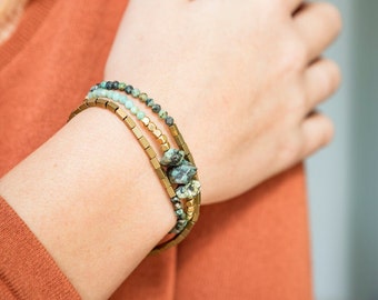 Turquoise wrap bracelet, Semi precious stone bracelet, Wrap bracelet, African turquoise jewelry, Unique beaded bracelet, Hematite stones
