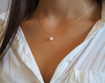 White pearl necklace | Dainty pearl necklace | Minimalist pearl necklace | Fresh water pearl | Gold pearl necklace | Pearl ball necklace