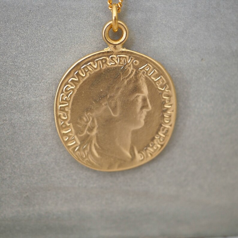 Roman Coin Pendant Delicate Gold Coin Dainty Necklace Etsy
