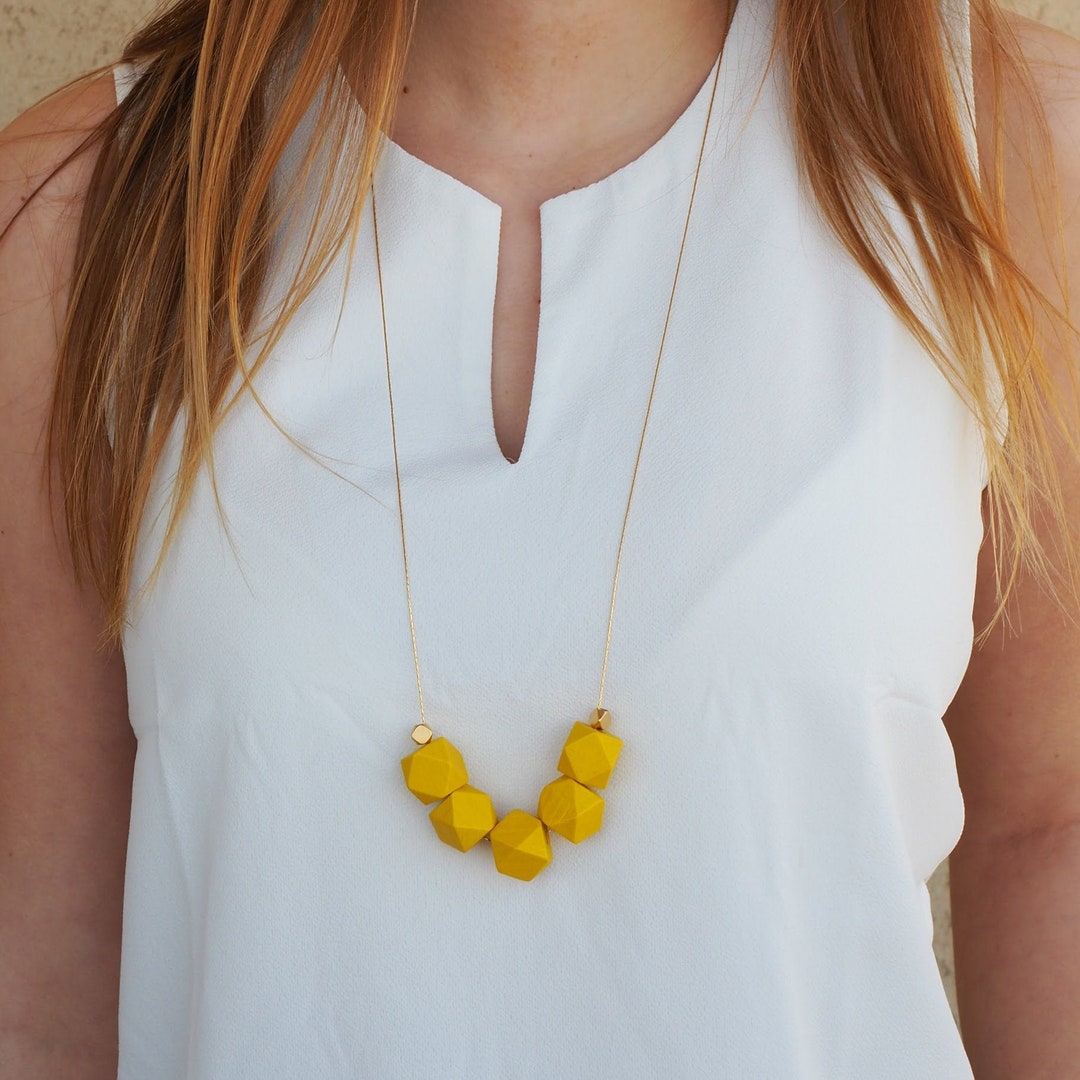 Long Yellow Necklace Geometric Necklace Oversize Gold Necklace Dainty