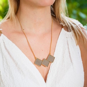 Geometric gold necklace Short statement necklace Gold square necklace Squares necklace Leather jewelry Geometric unique necklace image 2