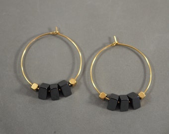 Gold hoop earrings | Hematite hoops | Big wire earrings | Simple hoop earrings | Large hoop earrings | Geometric hoops | Gemstone hoops