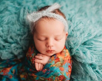 Spring Fuzzy Bow Tieback, Stretchy Newborn Tieback, Girl Newborn Prop, Purple, Yellow, Green Simple Soft Tieback, Spring Set Headbands