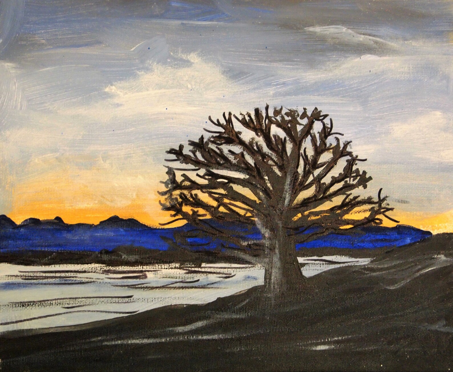 Black tree silhouette original acrylic painting Etsy