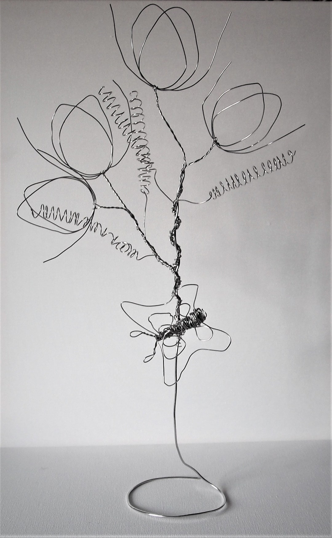 Silver Wire Flower Sculpture With Butterfly 1 Etsy