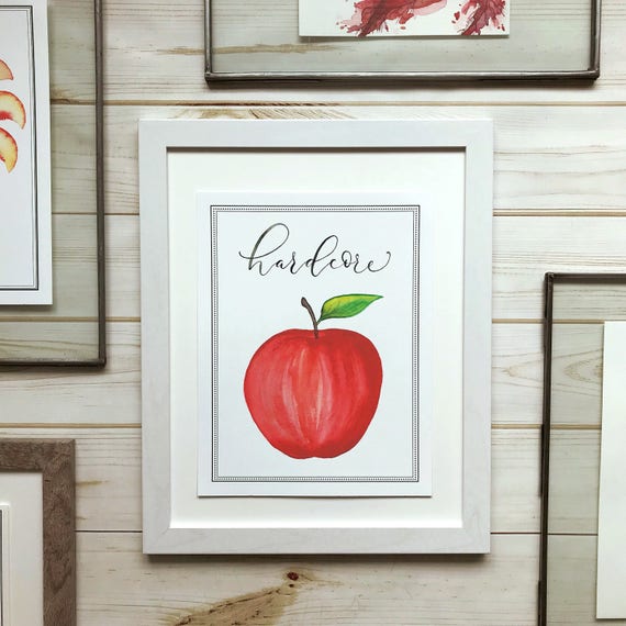 Red Apple Watercolor Print Hardcore Apple Fruit Puns Art Etsy