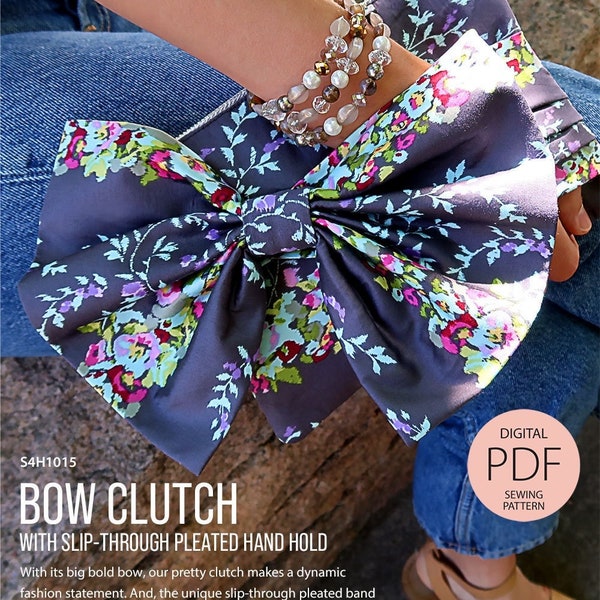 Bow Clutch with Slip-Through Pleated Hand Hold – PDF Sewing Pattern