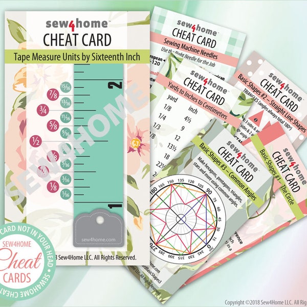 Sewing Cheat Card Set Instant PDF Download: Six Need-to-Know Tip Cards for Measuring, Figuring, Converting & More in a Handy Biz Card Size
