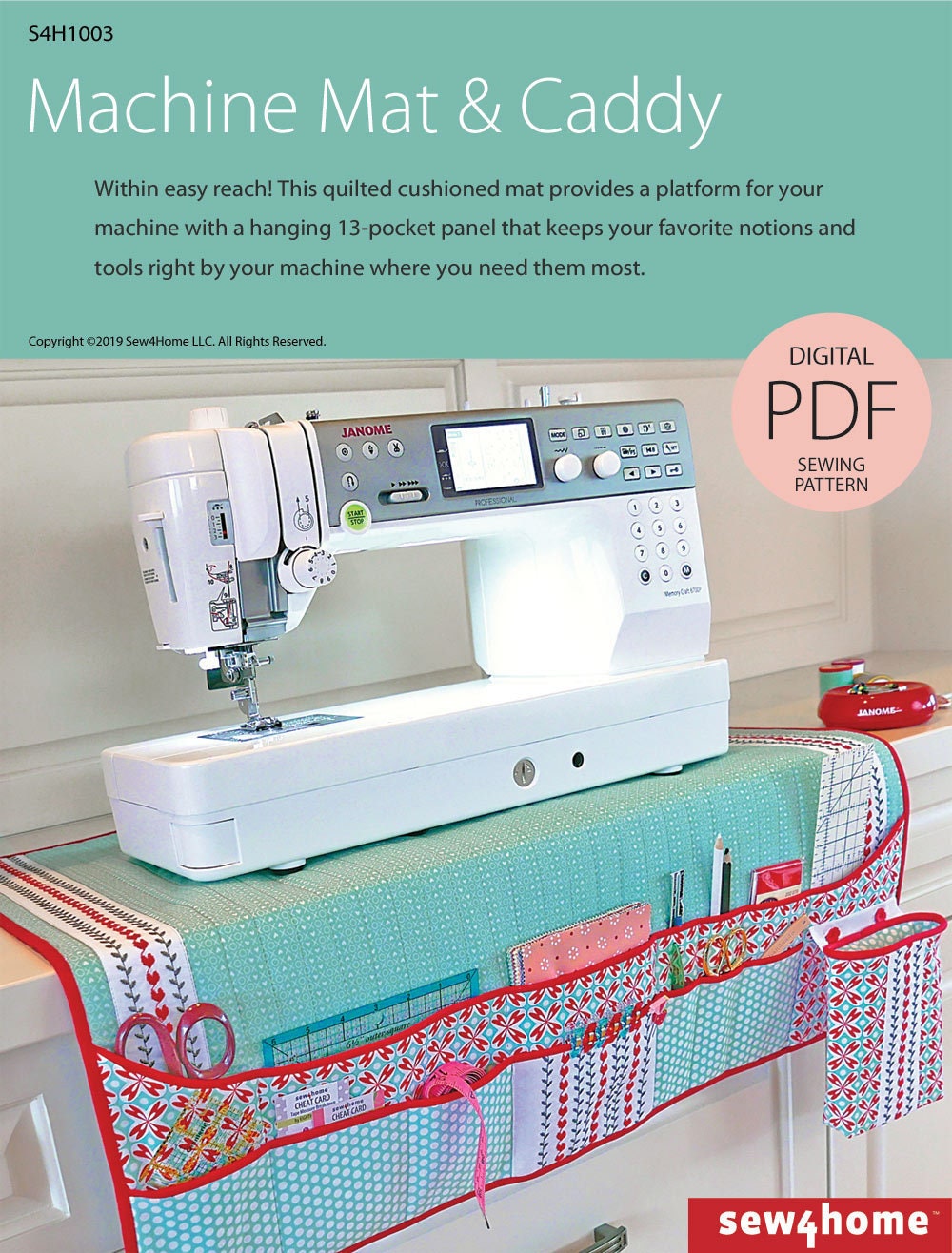 Quilted Sewing Machine Mat & Notions Caddy Digital PDF Sewing Pattern 