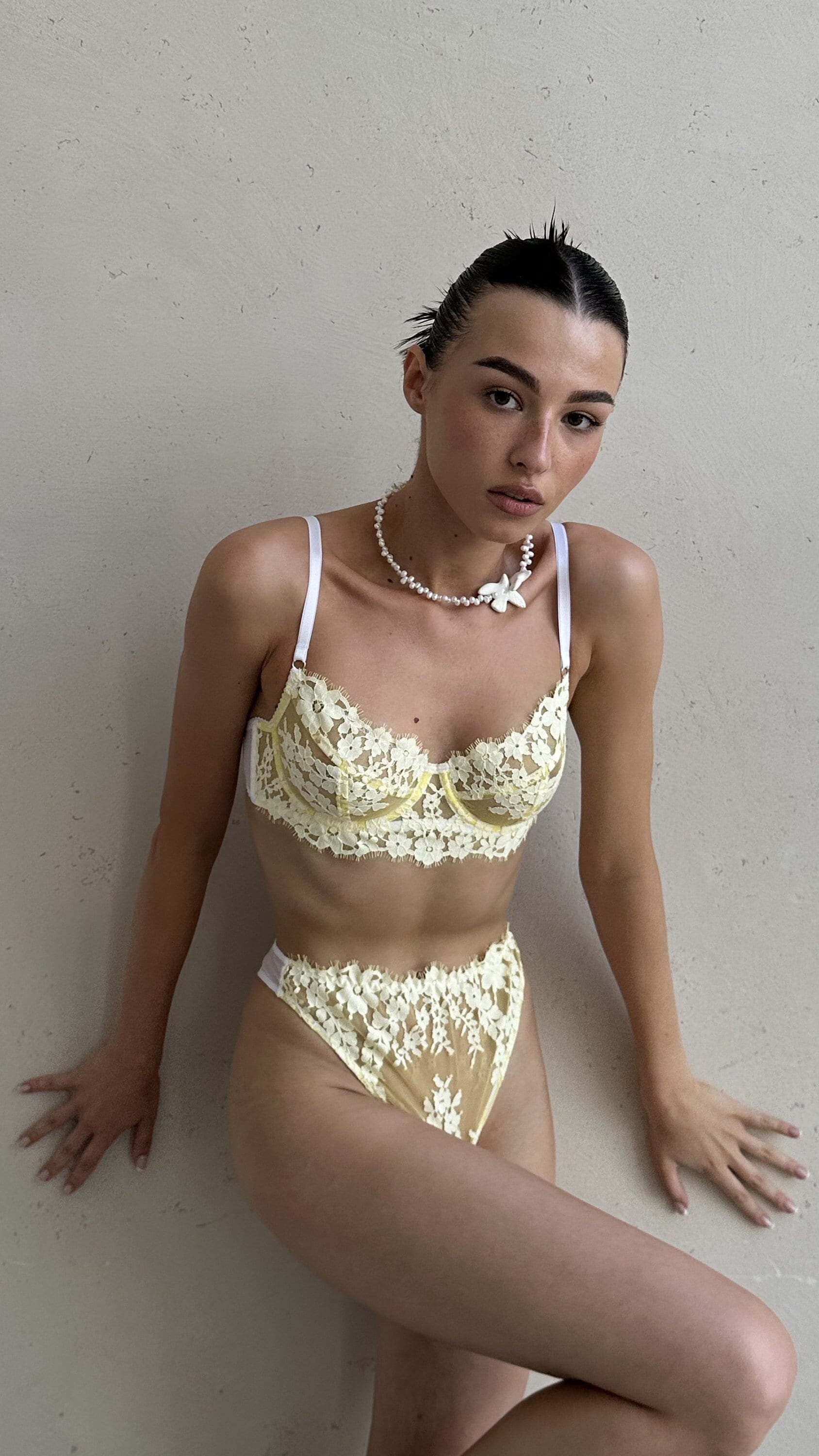 Yellow Lingerie Sexy Lace See Through Lingerie Bridal Lingerie Floral  Bright Sunny Beautiful Handmade Sissy Lingerie Underwire Bra Thong -   Israel