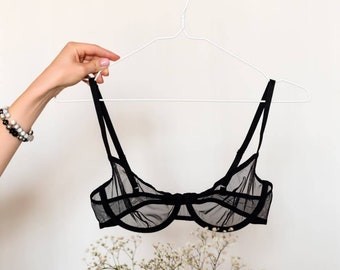 see through sexy bra / sheer black bra / mesh lingerie sheer / gift for girlfriend wife/ free shipping valentines gift / wedding party gift