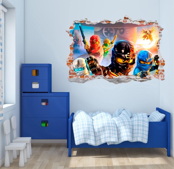 lego ninjago 3d smashed wall decal wall sticker wall vinyl | etsy