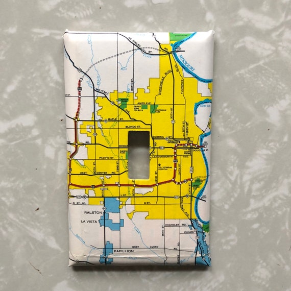 Vintage Map Omaha Nebraska Usa Papillion Henry Doorly Zoo Benson Park Travel Midwest Baby Nursery Kid Room Home Decor Light Switch Cover