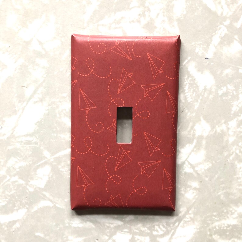 Modern Red Orange Paper Airplane Origami Baby Shower Housewarming Gift Nursery Kid Teen Bath Bed Room Office Home Decor Light Switch Cover