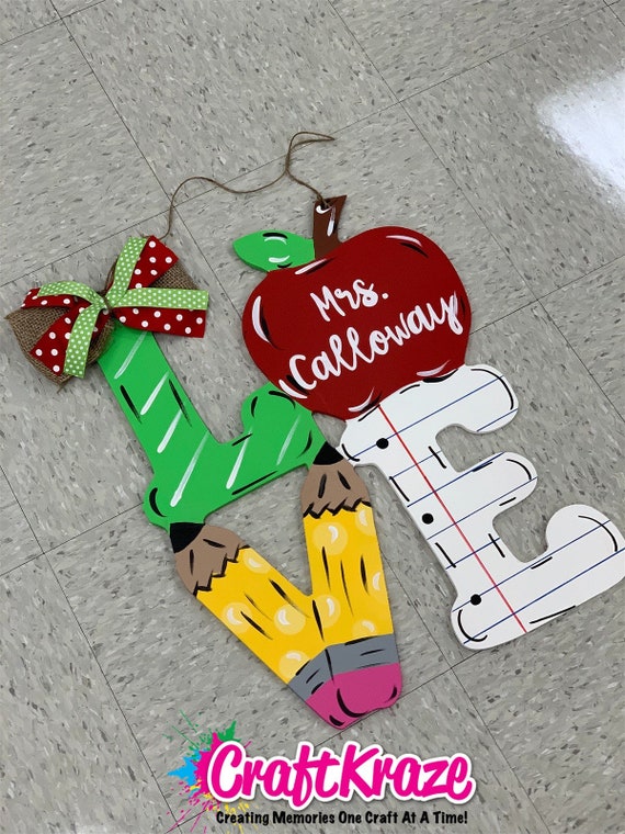 Love Teacher Wooden Door Hanger Etsy