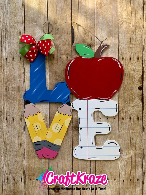 Love Teacher Wooden Door Hanger Etsy