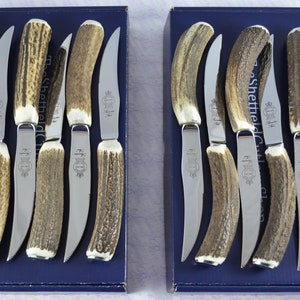 Twelve 12 Genuine Stag/Antler Handle Steak Knives Presentation Box Made In Sheffield England