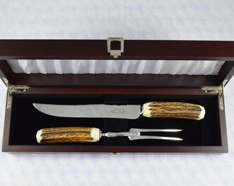 Genuine Stag/Antler Handle 2 Piece Carving Set Cased Made In Sheffield England