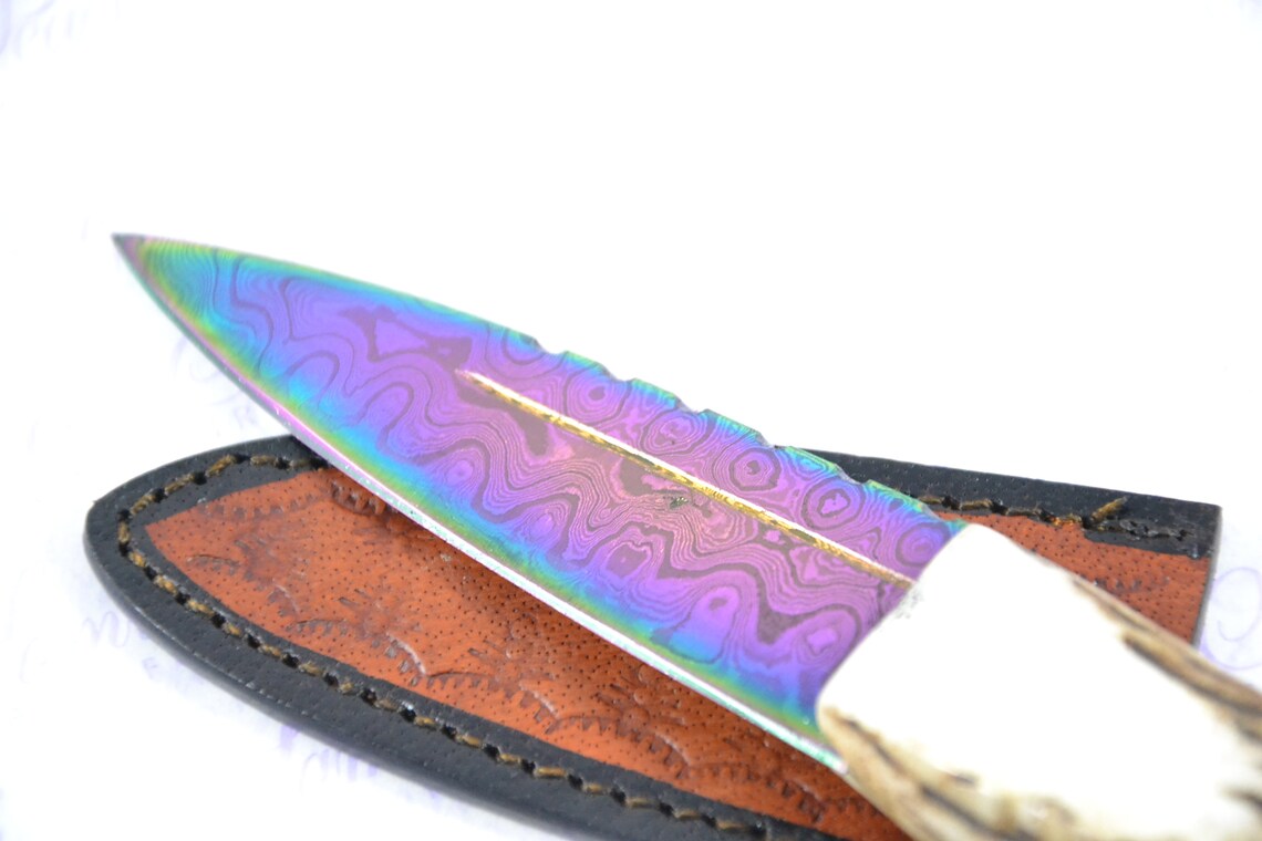 New Genuine Heat Treated Damascus Steel Bespoke Stag Horn Etsy