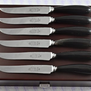 Brand New 6 Six Holz Hülle Windsor Muster Echt Wasser Büffel Griff Steak Messer Made in Sheffield England