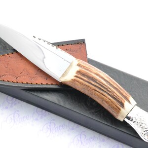 New Genuine Stainless Steel Stag Horn Antler Handle Sheffield Sgian Dubh with Leather Sheath & Silver Cap Boxed Free Initials Engraving