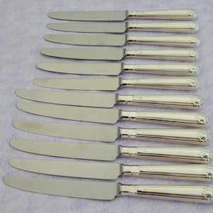 Sydney Latimer 6 Pairs of Sterling Silver Table and Dessert Knives Thread & Shell Pattern Made in Sheffield 1982 Pristine