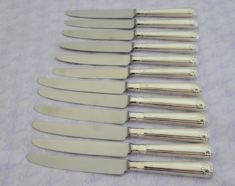 Sydney Latimer 6 Pairs of Sterling Silver Table and Dessert Knives Thread & Shell Pattern Made in Sheffield 1982 Pristine