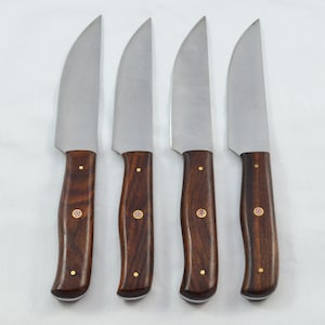 Four 4  Huge Genuine Rosewood Handle Carbon Steel Steak Knives Made In Sheffield England