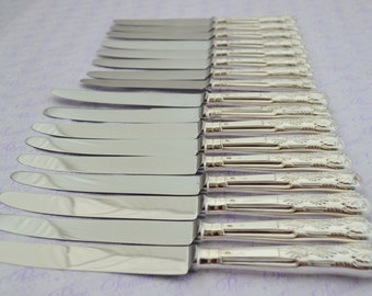 E Viner 8 pares de facas de mesa e sobremesa em prata esterlina padrão Kings feito em Sheffield 1937 impecável
