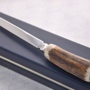 Genuine Stag Handled Letter Opener 1938 Mounted Threepence Silver Coin Gift Boxed Sheffield England