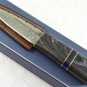 The Thin Blue Line !  Scottish Sgian Dubh Damascus Steel Made in Sheffield England Superior Sheath inc Presentation box FOR THE PIPERS !!!!!