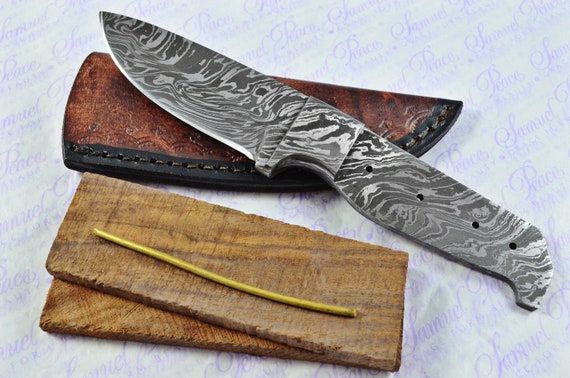 Kitchen Knife Making Kit Fantastic Damascus Steel Chopping Knife Olive Wood  Scales Unbelievable Piece Pristine Leather Sheath 