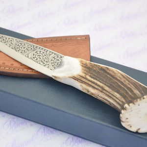 New Genuine Hand Engraved Full Crown Stag Handle Sheffield Sgian Dubh Boxed with Leather Sheath