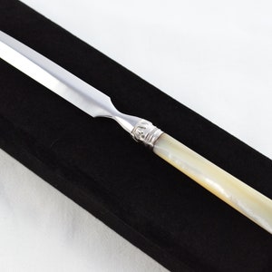 Echter Perlmutt Griff Brieföffner Silber Cap & Ferrule Geschenk Box Sheffield England 1900